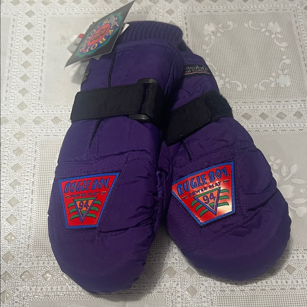 Bugle Boy Purple Thermal Insulated Mittens Gloves  with Logo Size 4-7